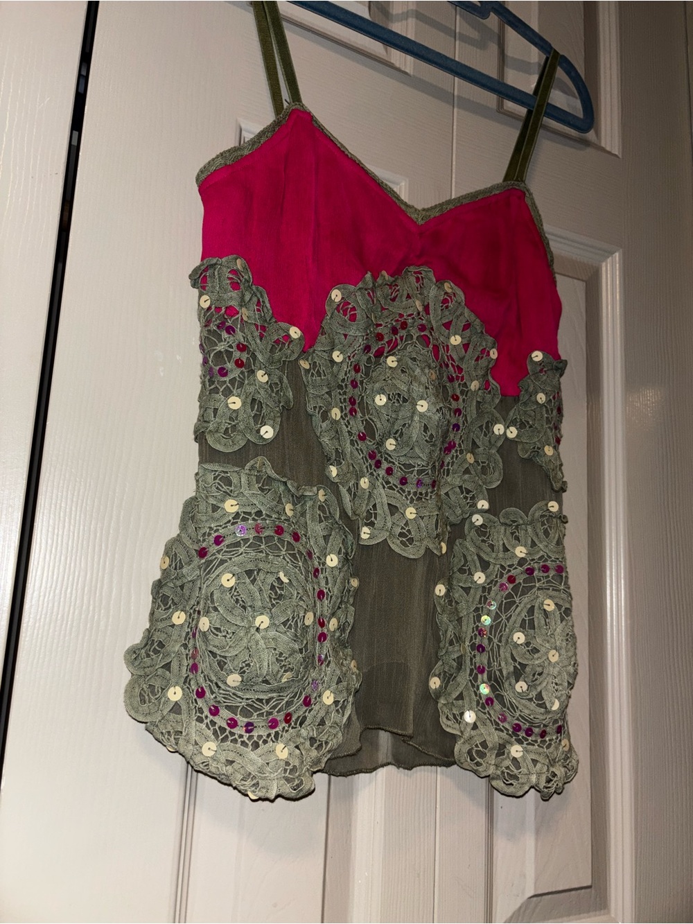 Pink & Olive Embellished Lace Vintage style Cami Top
